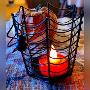 Spider Votive Candle Holder with orange battery tea light.l
